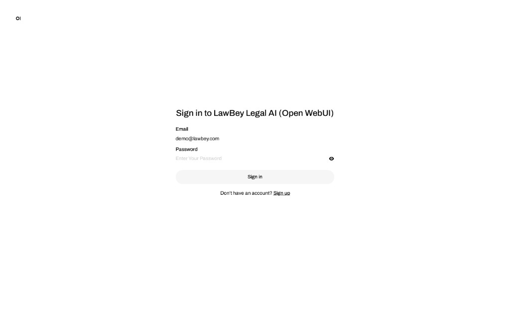 LawBey sign-in screen with the demo account ready
